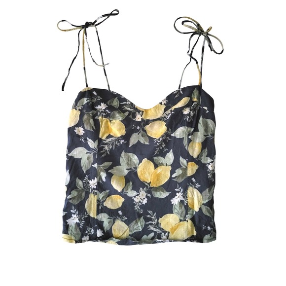 Abercrombie & Fitch Lemons Crop Top Size Small Womens Lemon Print Smocked Blue - Picture 2 of 7